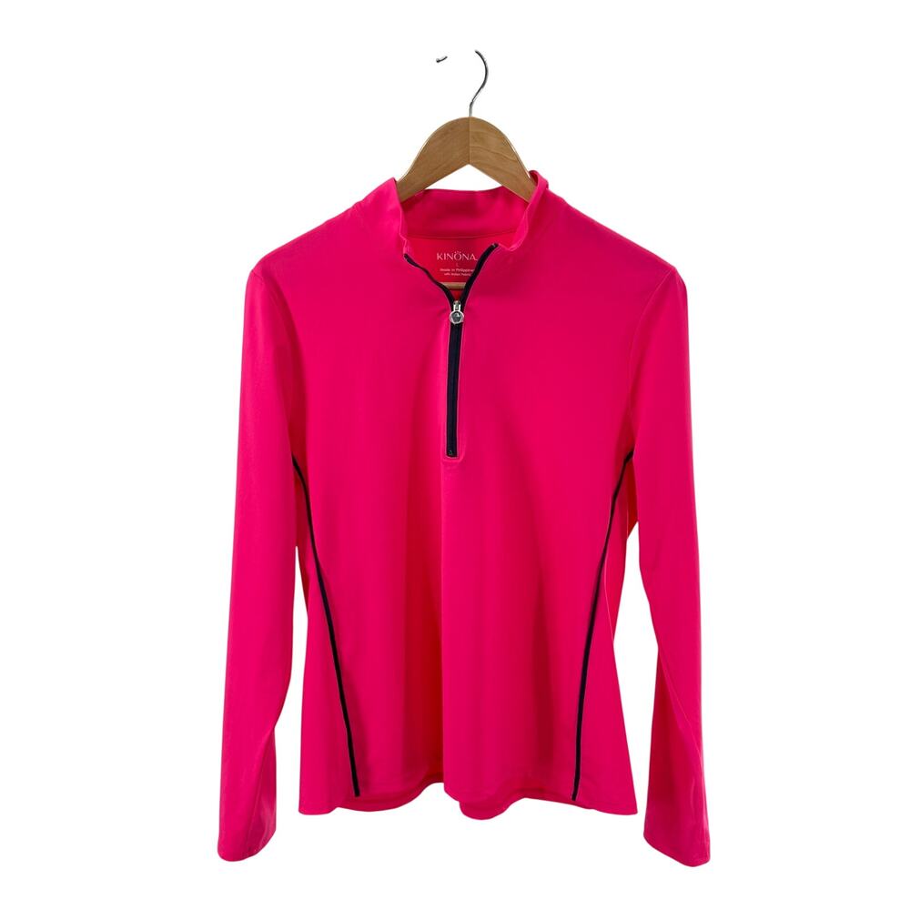 NWOT Kinona Pink 1/4 Zip Athletic Stretch L Top Pickle Ball Tennis Golf